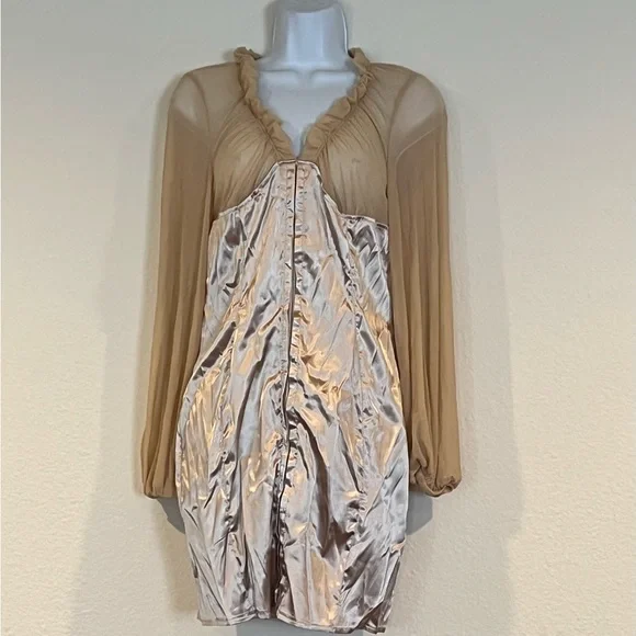 Women Mesh Sleeve Bardot Dress - Picture 2 of 3